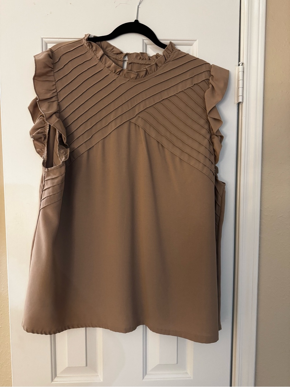 SHEIN Taupe Pintuck Ruffle Sleeve Blouse